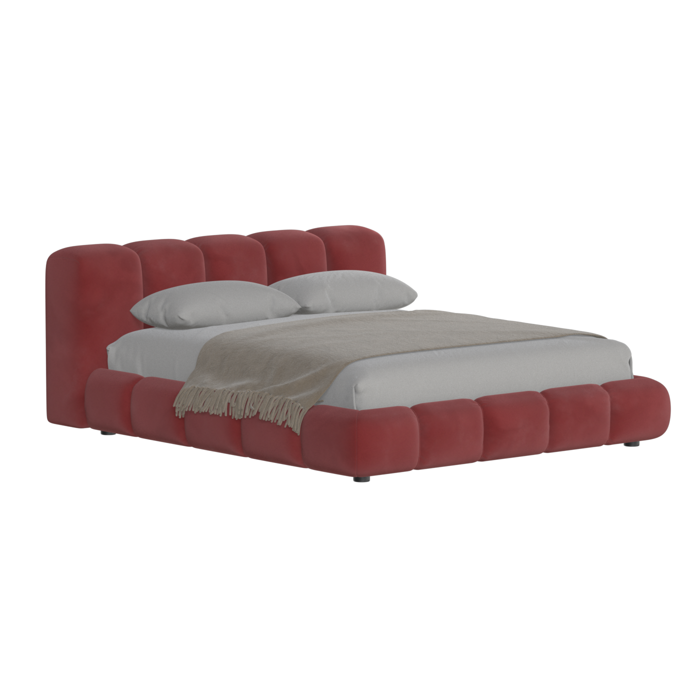 Fluffy Upholstered Bed Frame in Textured Bouclé