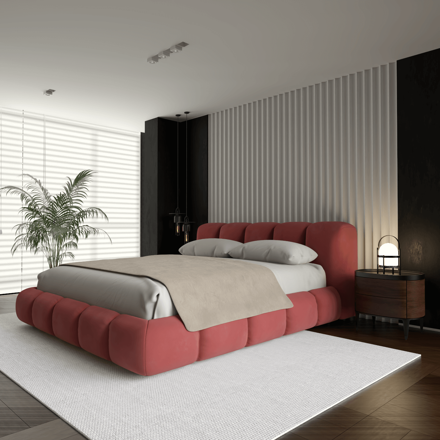 Fluffy Upholstered Bed Frame in Textured Bouclé