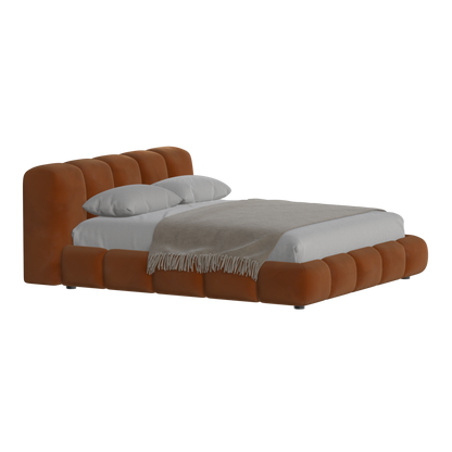 Fluffy Upholstered Bed Frame in Textured Bouclé