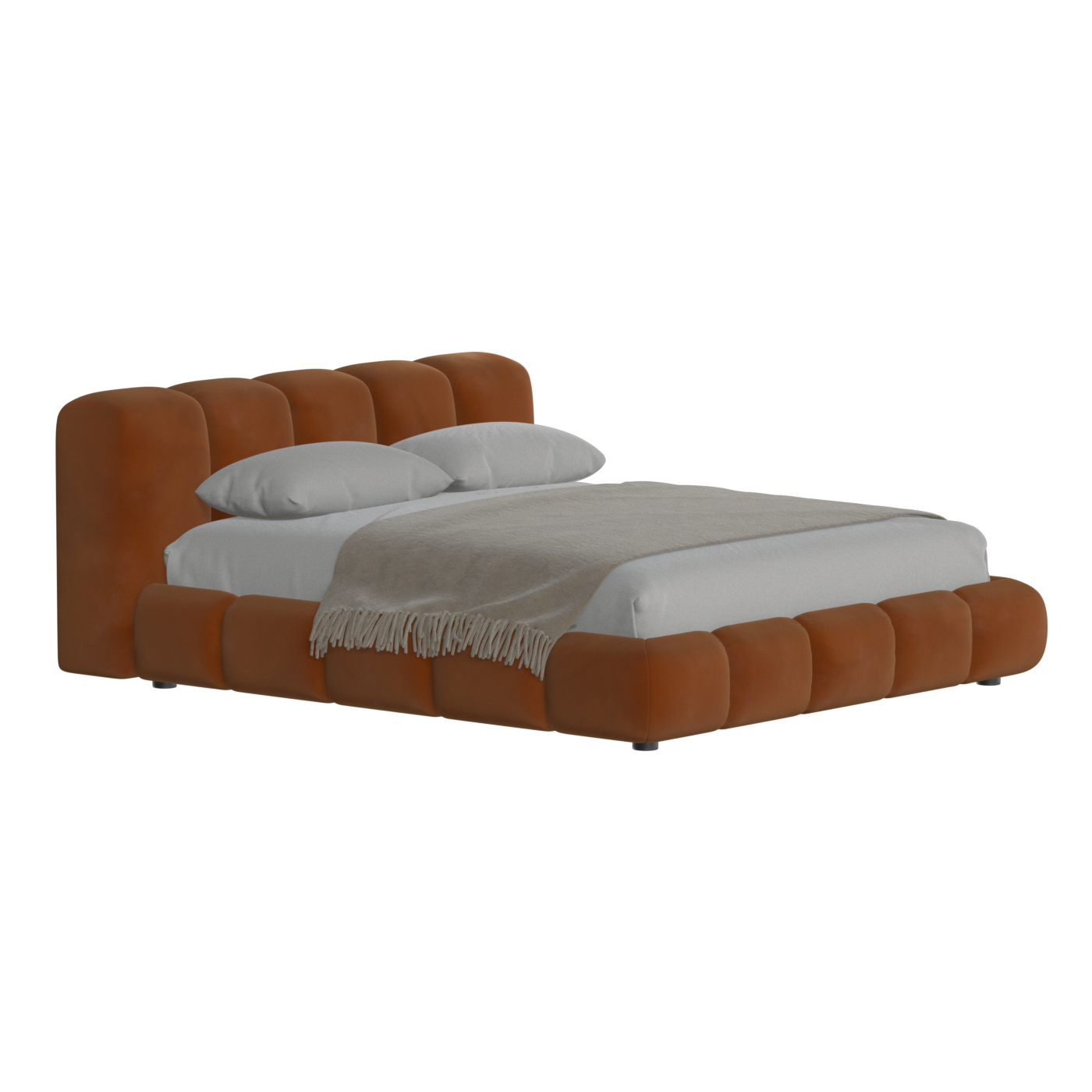 Fluffy Upholstered Bed Frame in Textured Bouclé