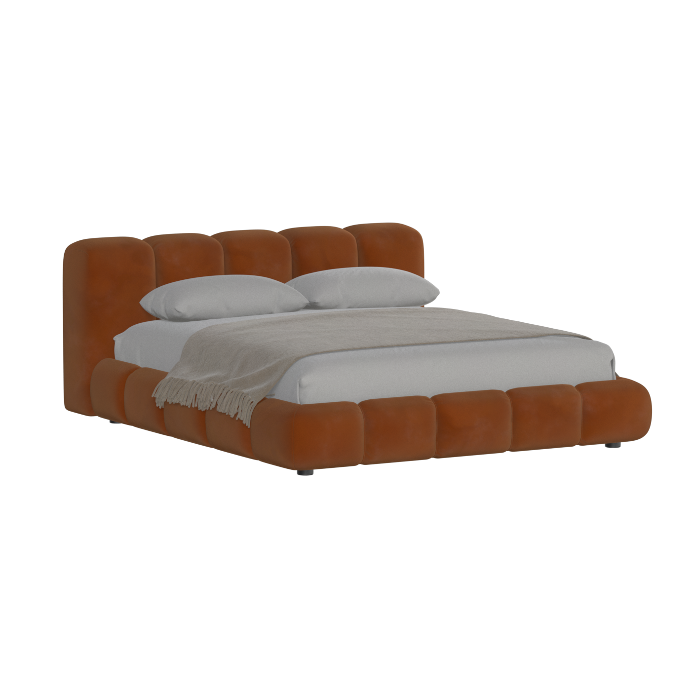 Fluffy Upholstered Bed Frame in Textured Bouclé
