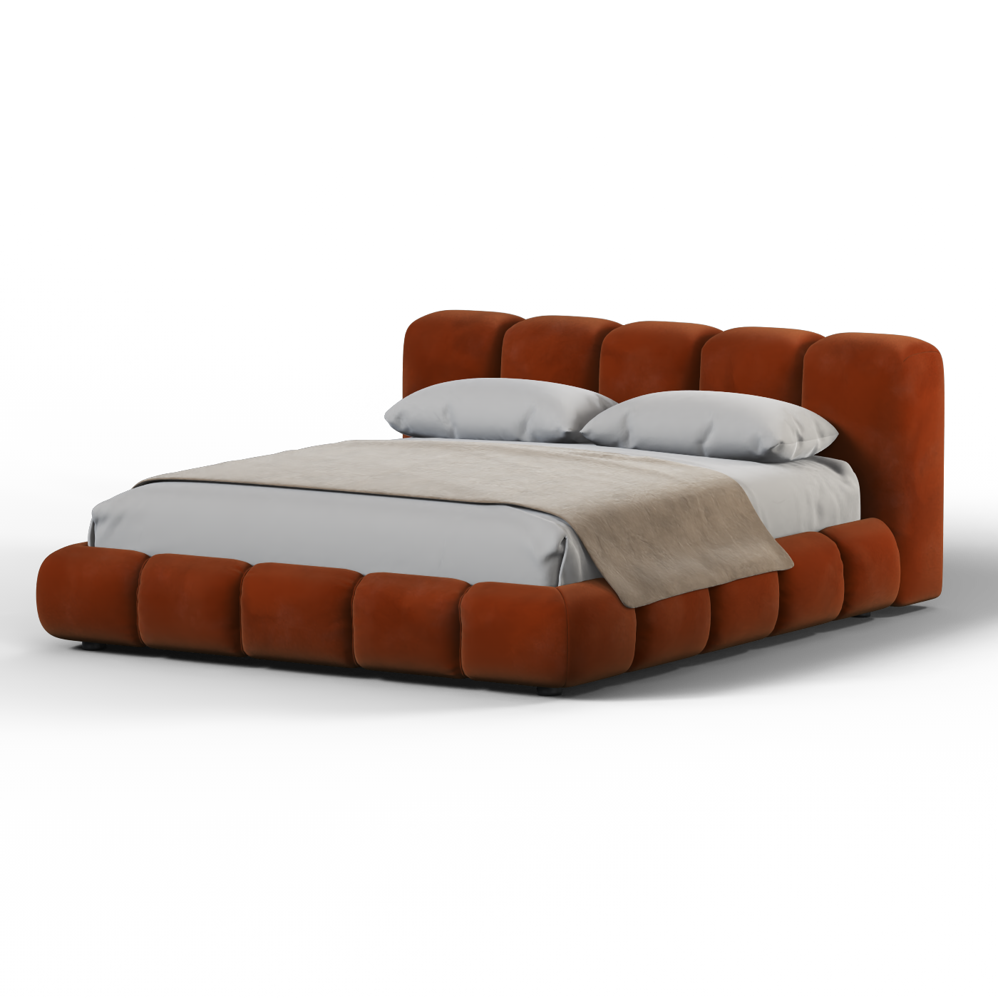 Fluffy Upholstered Bed Frame in Textured Bouclé