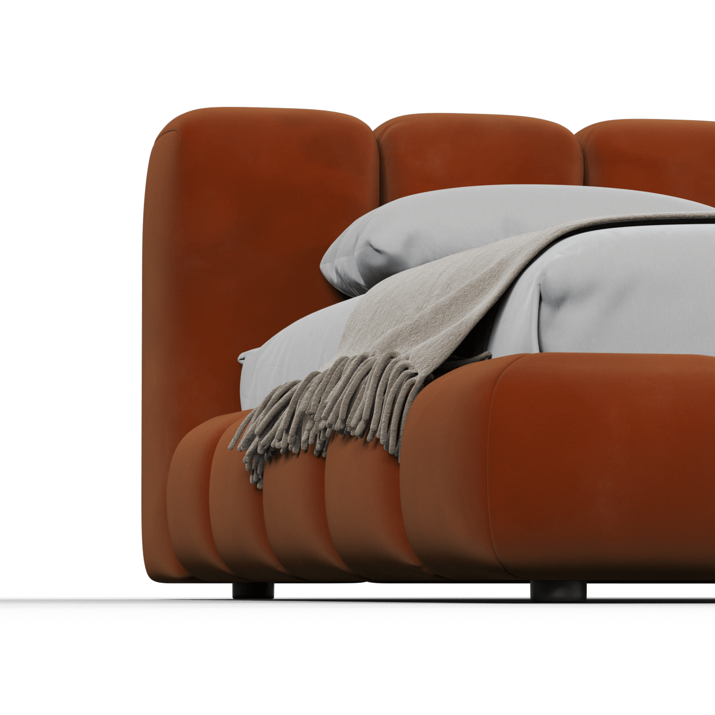 Fluffy Upholstered Bed Frame in Textured Bouclé