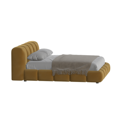 Fluffy Upholstered Bed Frame in Textured Bouclé