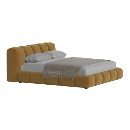 Fluffy Upholstered Bed Frame in Textured Bouclé