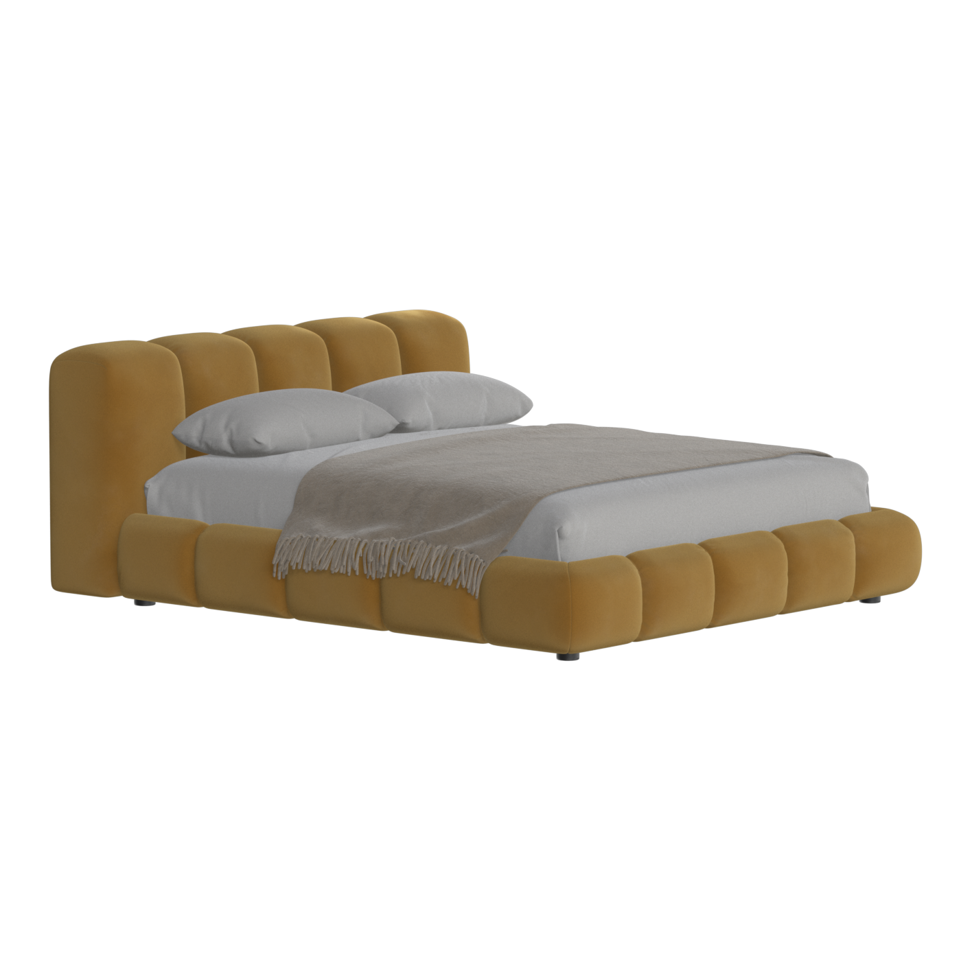 Fluffy Upholstered Bed Frame in Textured Bouclé