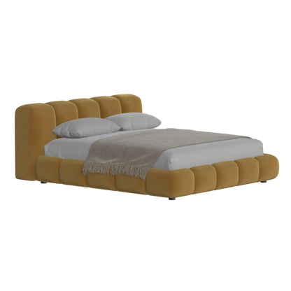 Fluffy Upholstered Bed Frame in Textured Bouclé