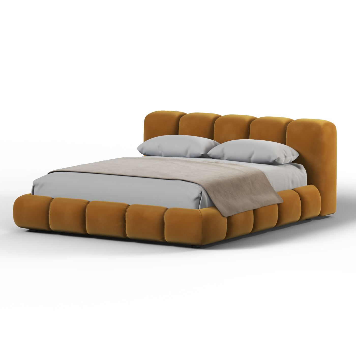 Fluffy Upholstered Bed Frame in Textured Bouclé