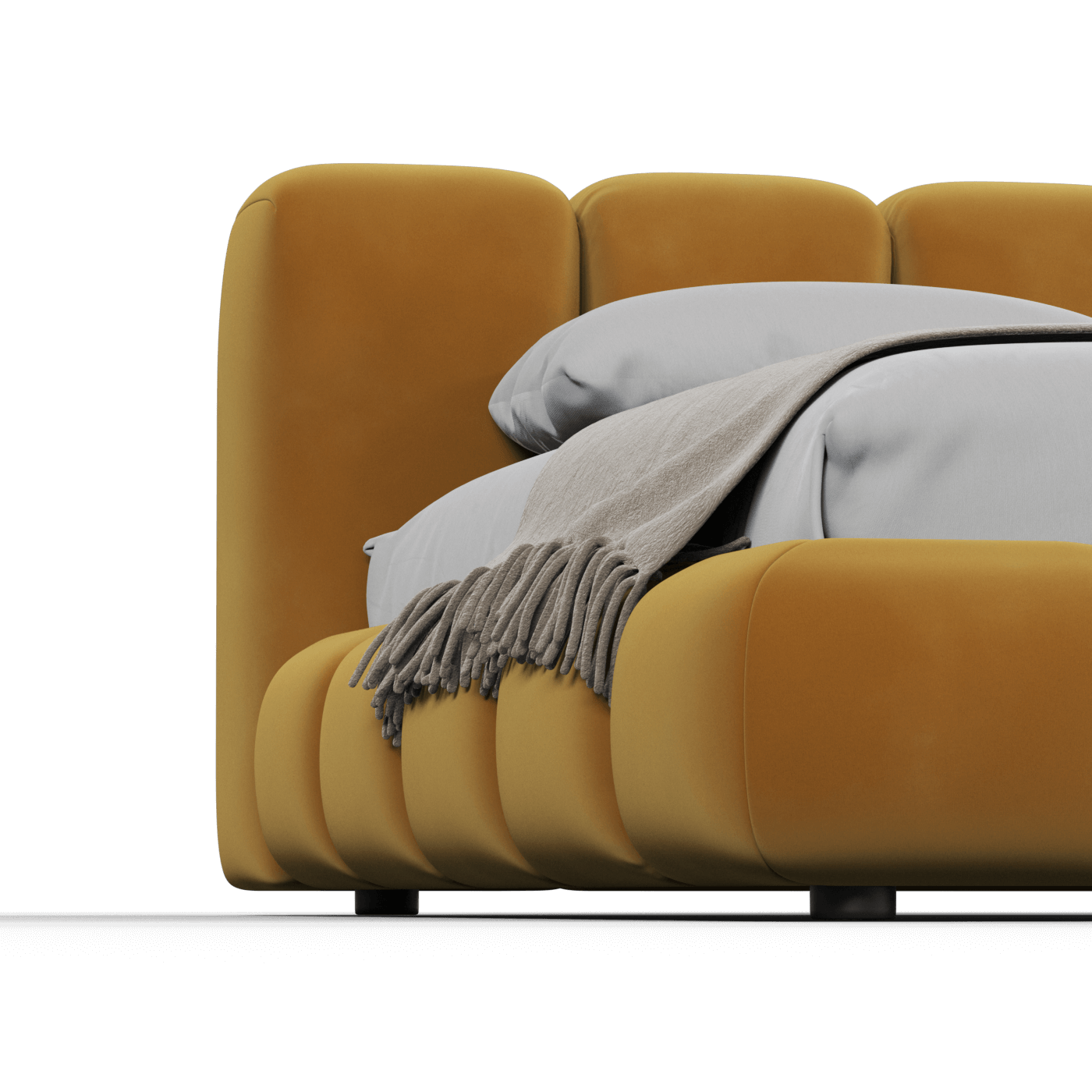 Fluffy Upholstered Bed Frame in Textured Bouclé