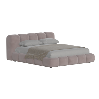 Fluffy Upholstered Bed Frame in Textured Bouclé