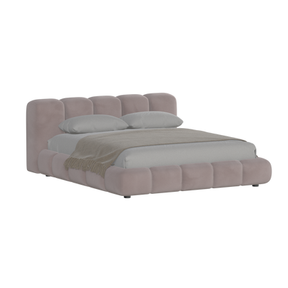 Fluffy Upholstered Bed Frame in Textured Bouclé