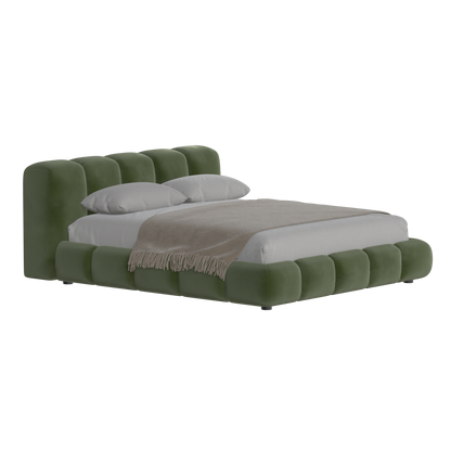 Fluffy Upholstered Bed Frame in Textured Bouclé