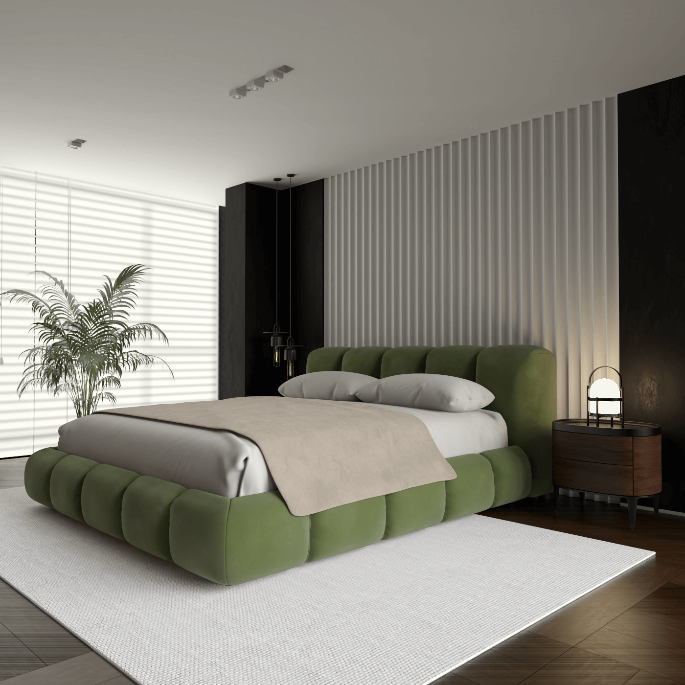 Fluffy Upholstered Bed Frame in Textured Bouclé