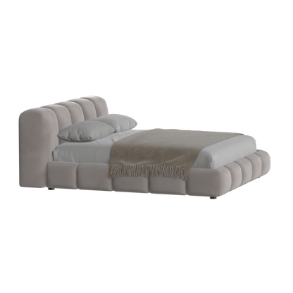 Fluffy Upholstered Bed Frame in Textured Bouclé