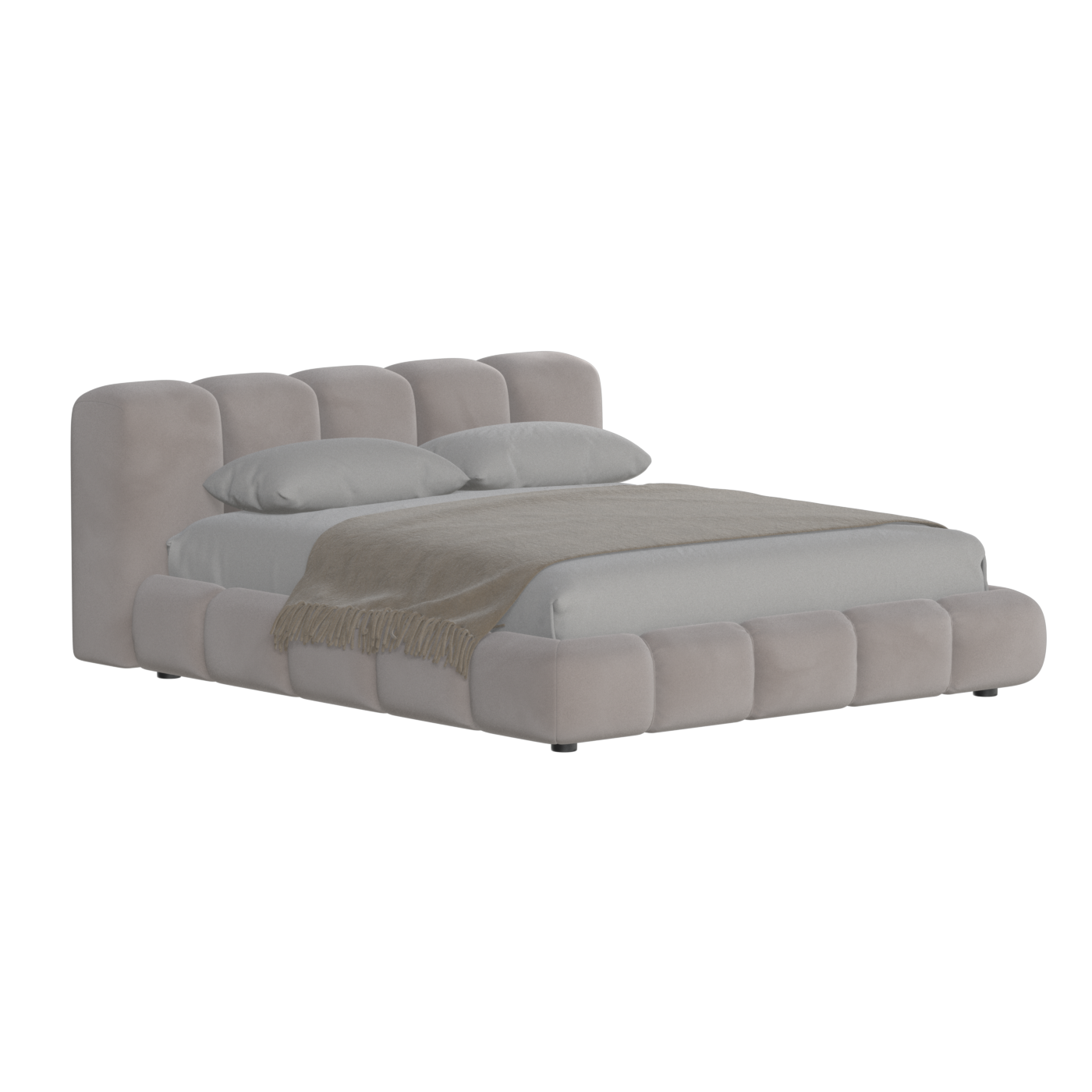 Fluffy Upholstered Bed Frame in Textured Bouclé