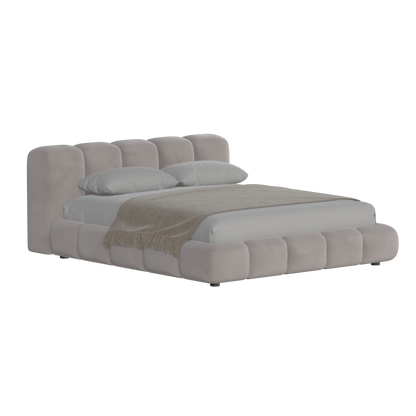 Fluffy Upholstered Bed Frame in Textured Bouclé