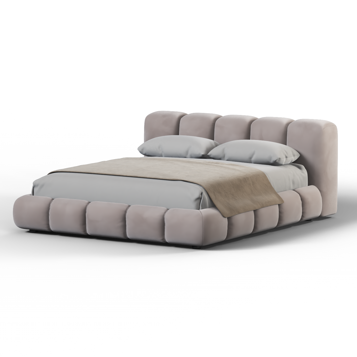 Fluffy Upholstered Bed Frame in Textured Bouclé