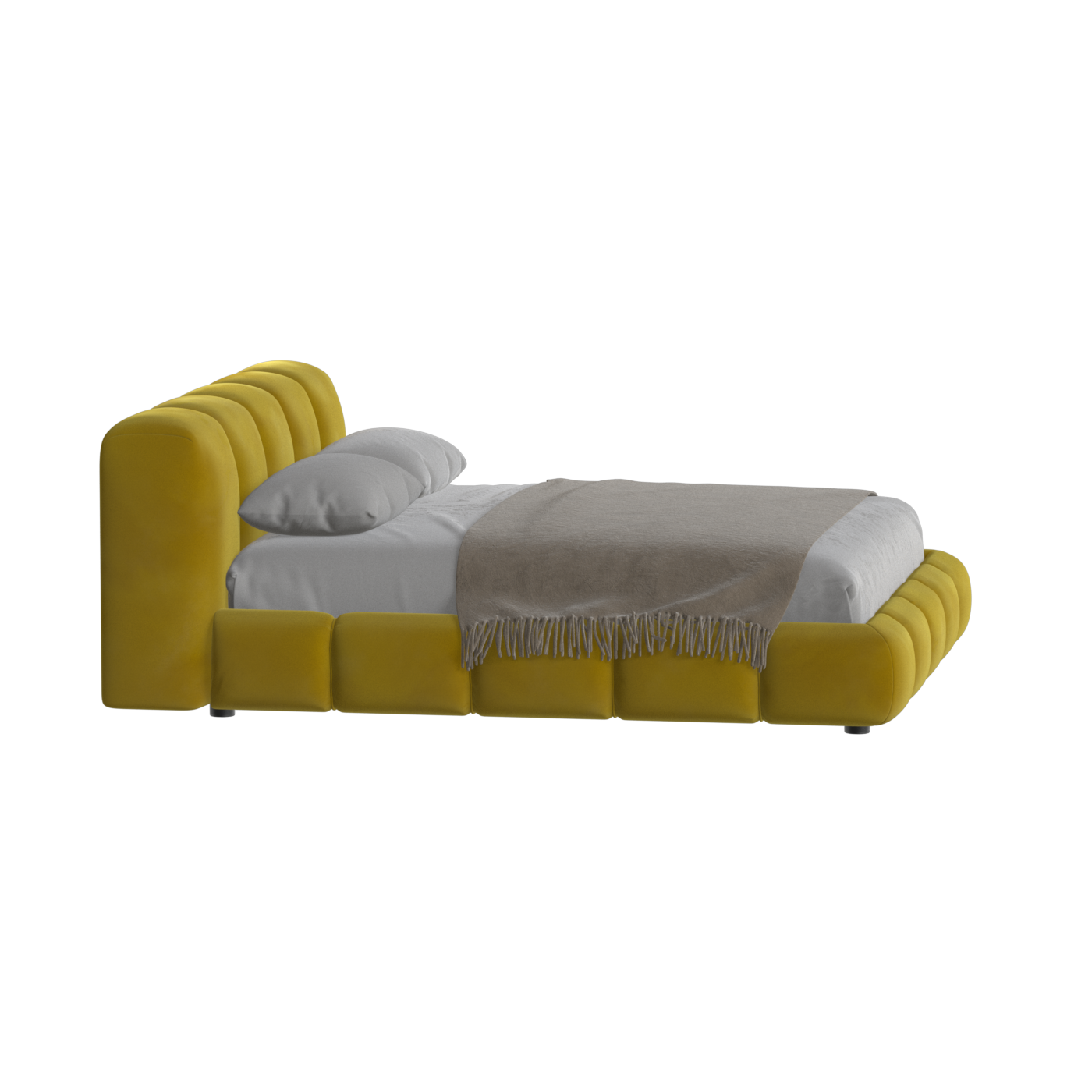Fluffy Upholstered Bed Frame in Textured Bouclé