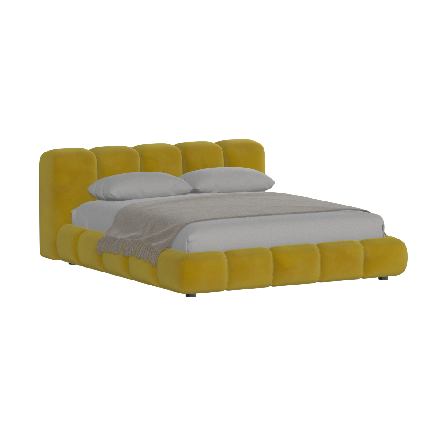 Fluffy Upholstered Bed Frame in Textured Bouclé