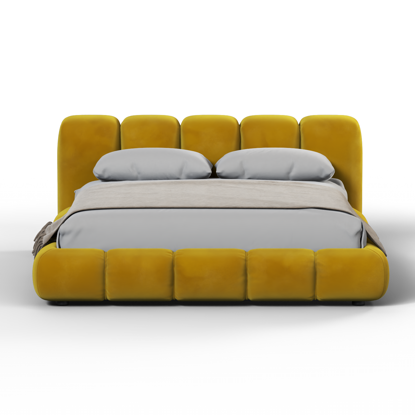 Fluffy Upholstered Bed Frame in Textured Bouclé