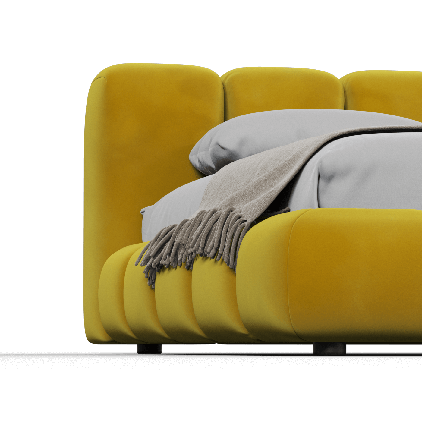 Fluffy Upholstered Bed Frame in Textured Bouclé