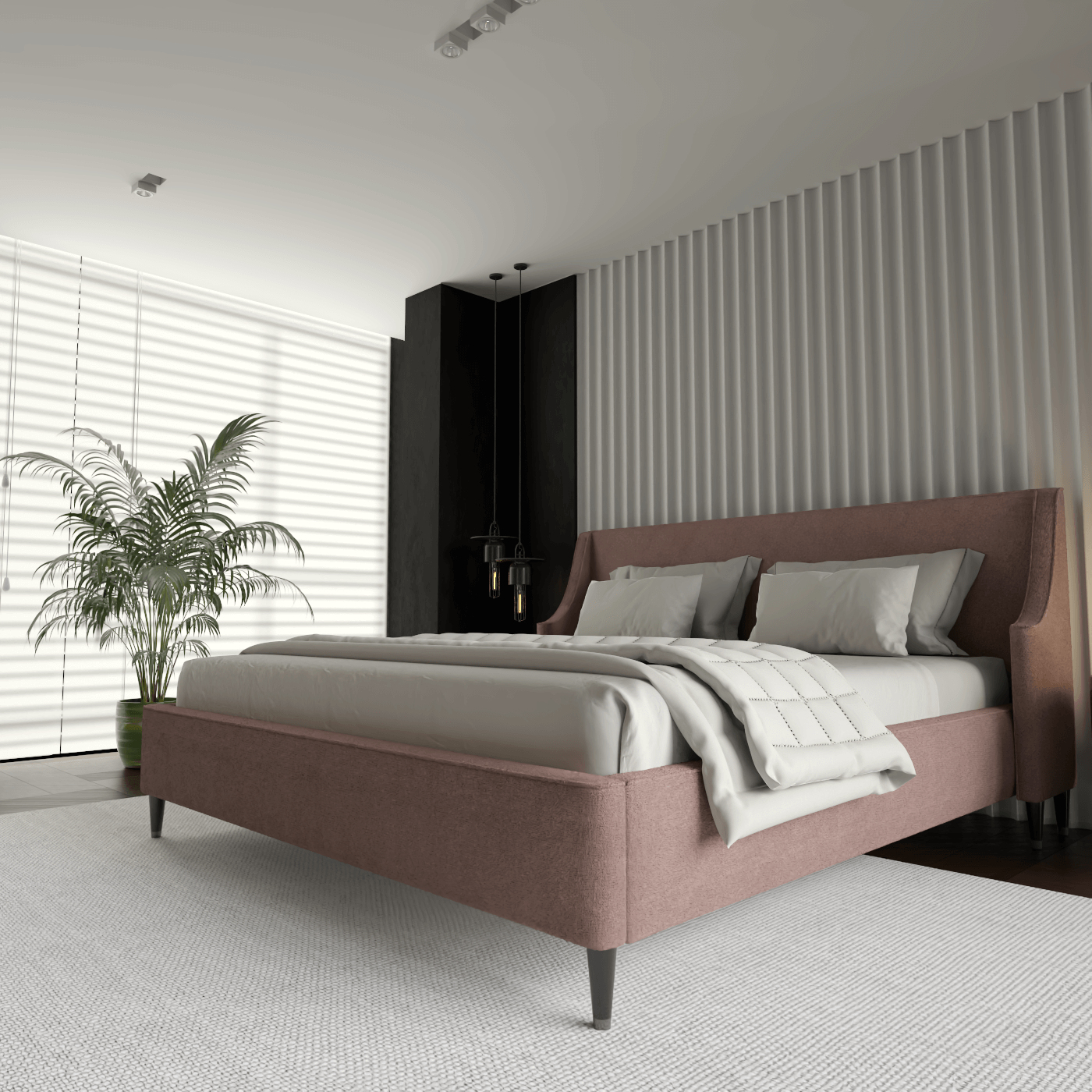 Laura double bed Lucia High Headboard Upholstered Bed in Soft Fabric