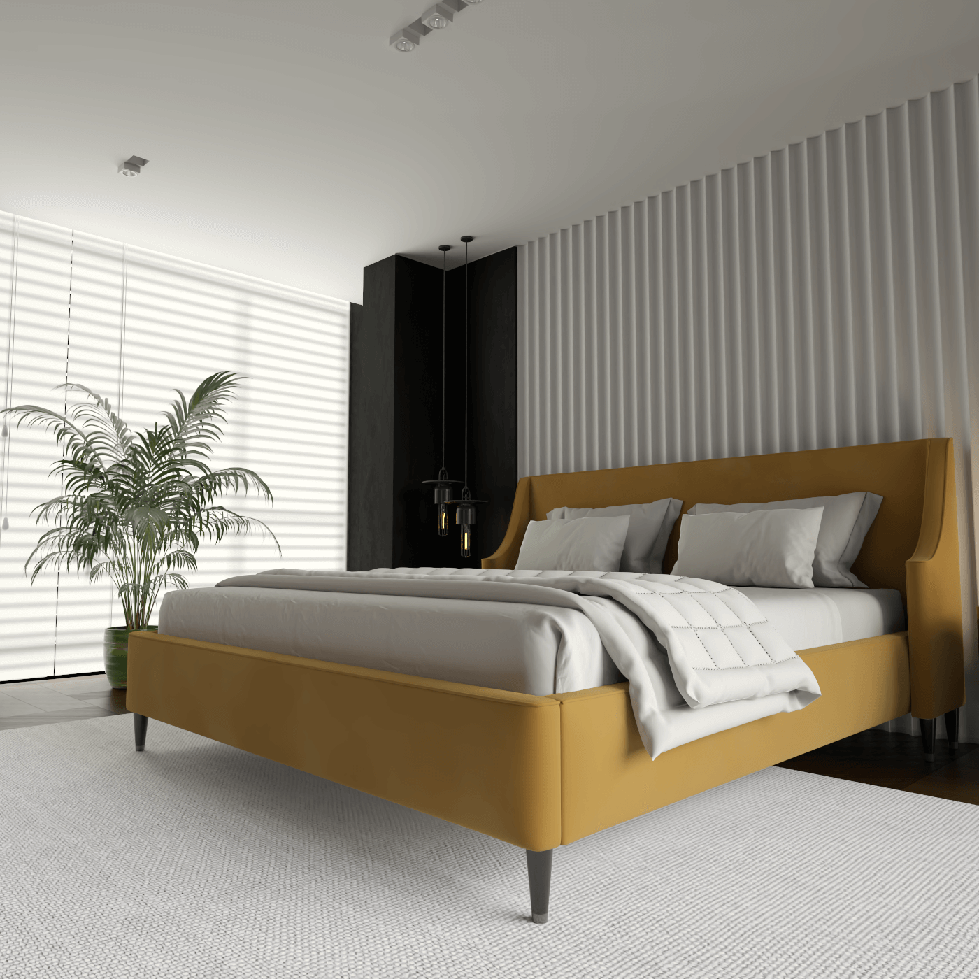 Laura double bed Lucia High Headboard Upholstered Bed in Soft Fabric