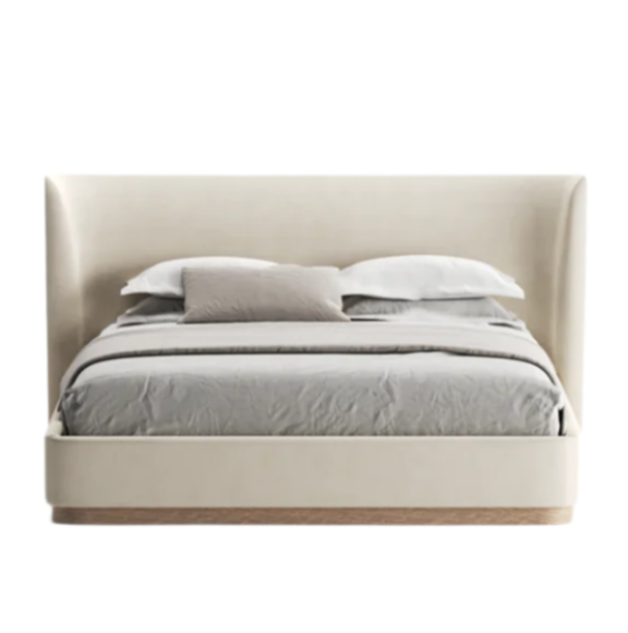 Essen double bed in cream linen fabric with soft lines